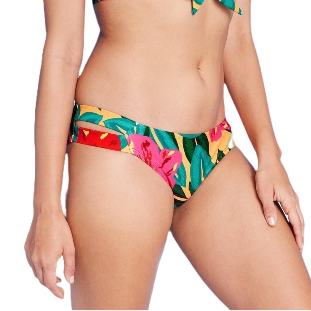 Kona Sol Red Floral Hipster Bikini Bottoms size small